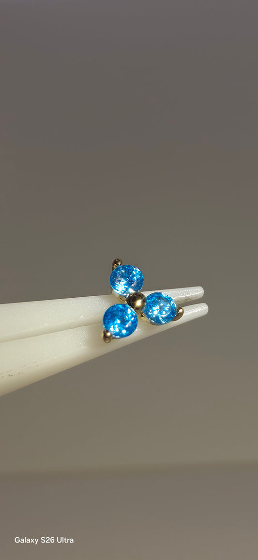 Trinity azul en oro de 14k 4.5mm