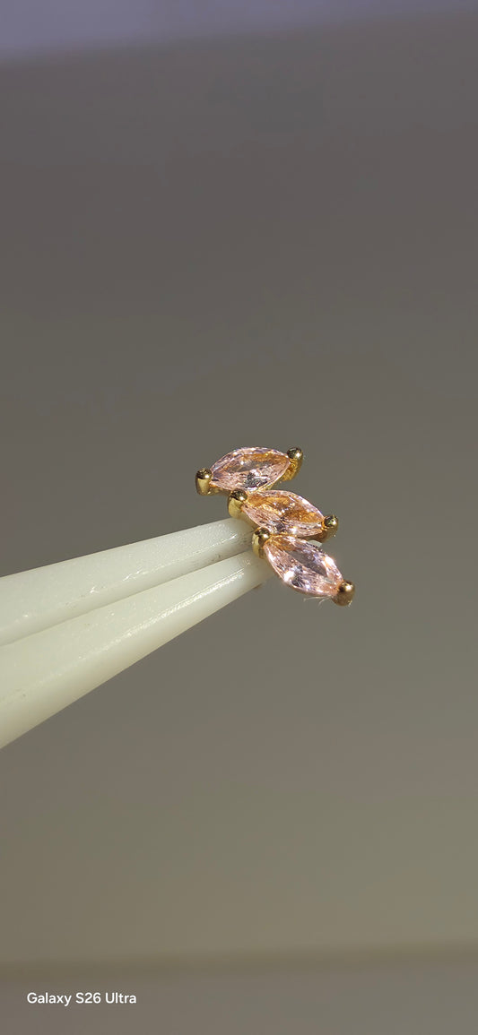 Triple marquise rosa en oro de 14k zon zirconias
